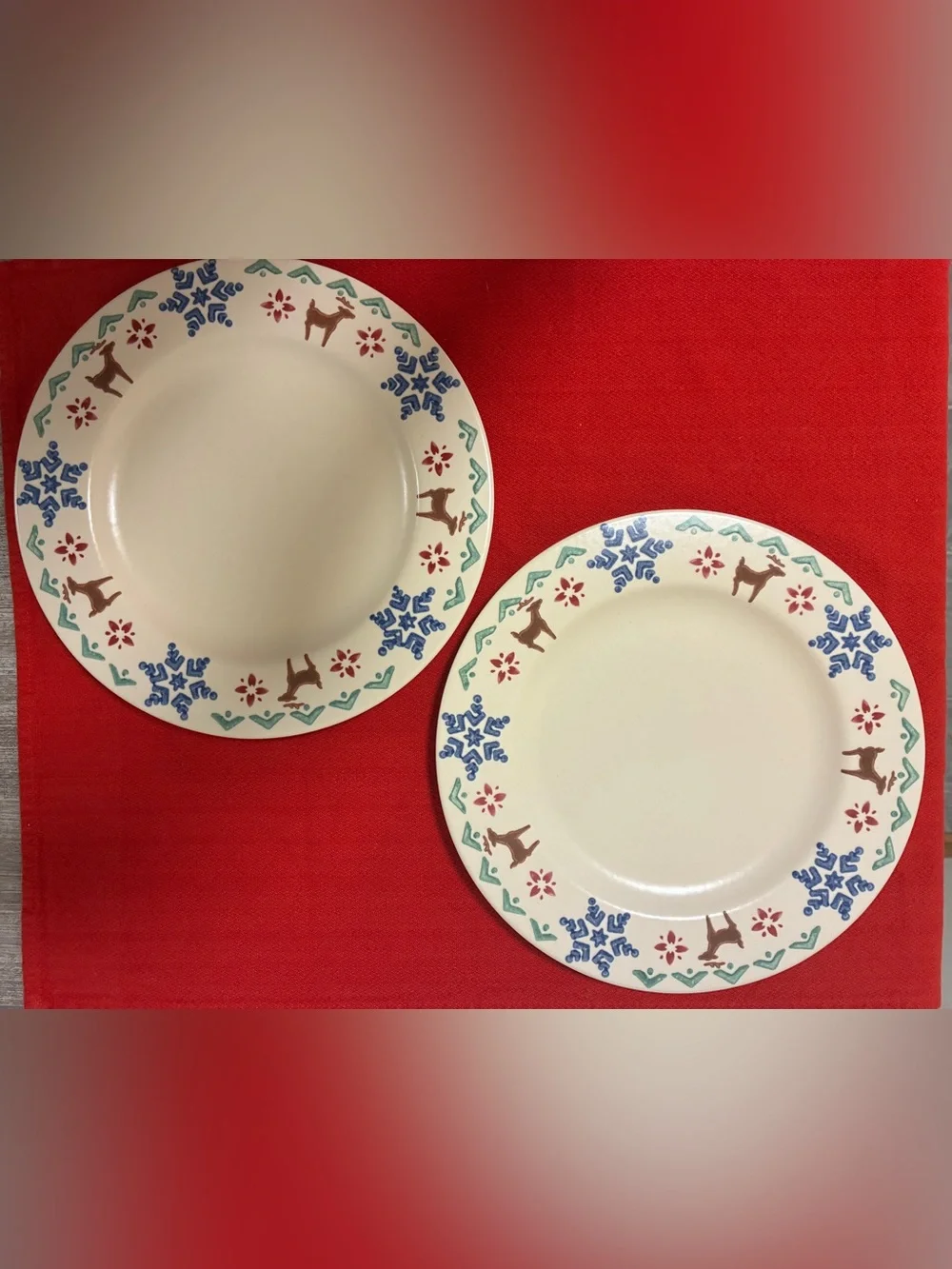 Set of 2 Pfaltzgraff Nordic Christmas Dinner Plates - Reindeer & Snowflakes